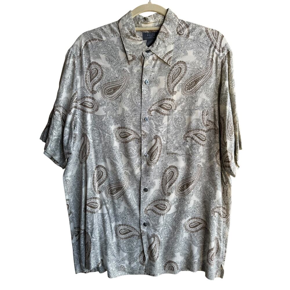 Crazy Horse 90s Men’s Gray Paisley Hawaiian Short Sleeve Button-Up Shirt LARGE